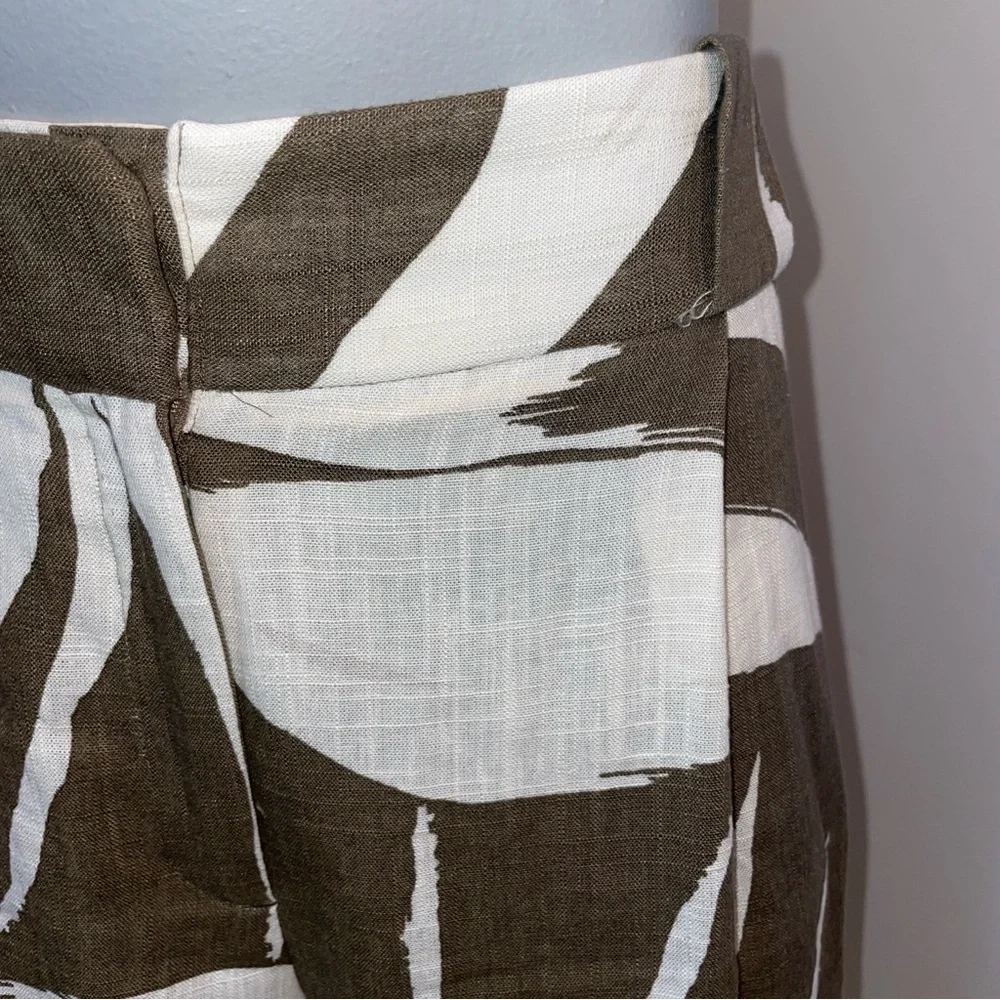 Massimo Dutti Bermuda Shorts Pleated Linen Brown Off White Palm Botanical NWT 10 - Picture 3 of 9